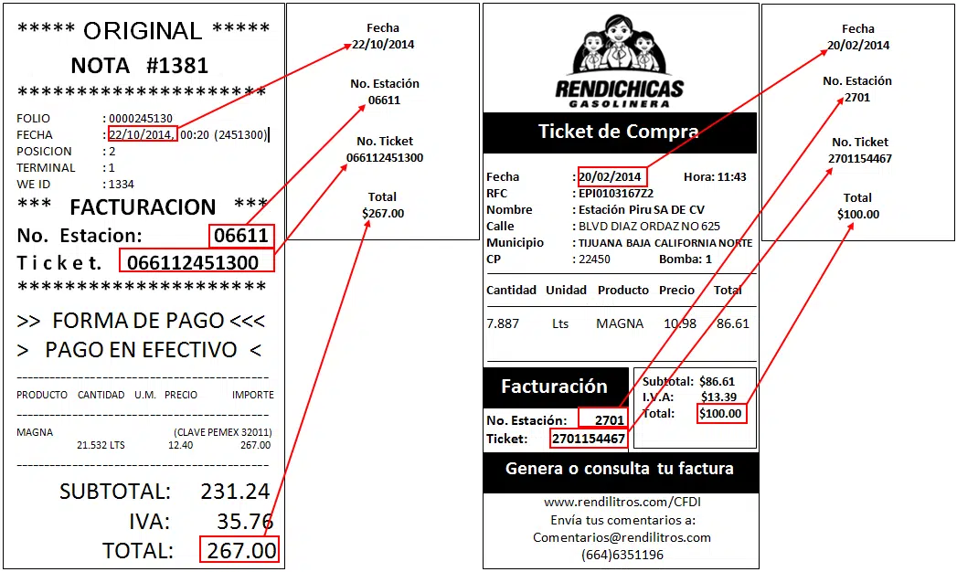 paso dos ingresar datos de ticket de pago de gasolina y datos fiscales